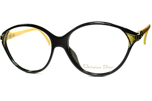 絶妙配色&真骨頂モードDESIGN 1980sデッドストック西ドイツ製 CHRISTIAN DIOR ディオール FOX系 PANTO シェイプ BLACK x MUSTARD a7935