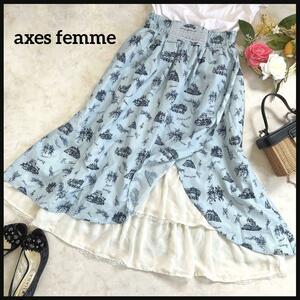 ☆メルヘン☆ axes femme アクシーズファム ロングスカート アシメ 城 天使 ブルー 水色 M