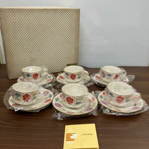 Noritake ノリタケ アイボリーチャイナ 昭和レトロ ポップ 花模様 カップ&ソーサー ティーセット 洋食器 新品 未使用 箱あり 6客