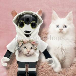 ロボホン RoBoHoN ロボホンの服ハンドメイド 耳付き白猫ちゃんプリントパーカー