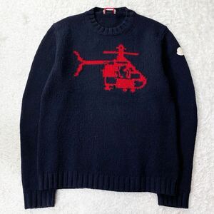 極上の一品!!!贅沢を極めたセーター!!!【モンクレール MONCLER】最高傑作◎秋冬◎ メンズ ヘリコプター柄 M相当 ネイビー 紺色