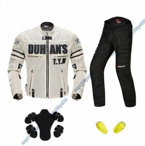 DUHAN 上下2点セット バイクジャケット 黒メンズ レーシングパンツ ライダースブルゾン スーツ　ライディングパンツ　メッシュ　春夏秋用 L