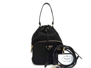 1円 ■新品同様■ PRADA プラダ テスートナイロン 2WAY ハンドバッグ ショルダーバッグ ワンハンドル レディース ブラック系 FJ2797