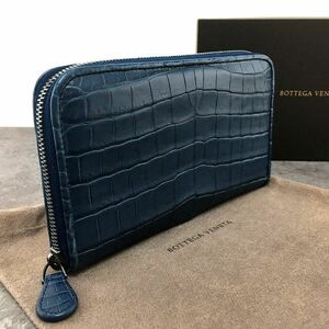 ☆送料無料☆ 極美品 BOTTEGAVENETA ジップウォレット クロコダイル ブルー 369