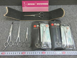 S【6-22】◎5 未使用長期保管品 理容シザー 理容小鋏6点 マツザキ・FS500 PLUM mini shears747 替え刃付き×2点 ヘンケル 他 / ハサミ