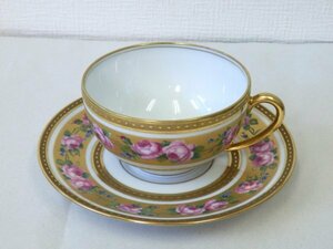 6775 美品☆ Haviland LIMOGES Louis Philippe Rose Pattern カップ＆ソーサー 花柄金彩 薔薇 ローズ アビランド リモージュ