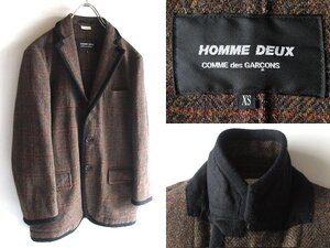 COMME des GARCONS HOMME DEUX コムデギャルソンオムドゥ 2011AW ウール ツイード パイピング 3Bテーラードジャケット XS 茶系 SHIRT PLUS