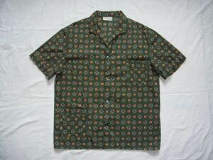 ☆ 50s60s ビンテージ Star 総柄 対角パッチポケット コットン シャークカラー シャツ size50 グリーン ☆古着 ドイツ製 ユーロ 肉厚 EG