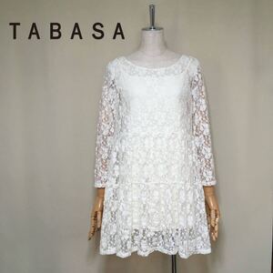 TABASA★タバサ フラワーレース チュニック 34/Mサイズ相当 オフホワイト レディース インナーキャミソール付 ワンピース 総レース 日本製