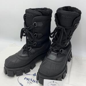 ［極美品］PRADA プラダ　Monolith Shearing Boots 2UE015 リナイロン　モノリス ボア ハイカットブーツ レザー　シューズ ブーツ ブラック