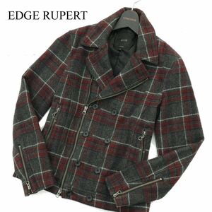 EDGE RUPERT ルパート 秋冬 メルトン ウール★ チェック ライダース Pコート ジャケット Sz.2　メンズ グレー　A3T11880_A#N