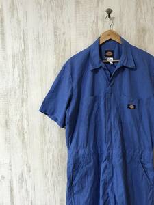 600☆【エンジニア ワークつなぎ オールインワン】Dickies ディッキーズ アメカジ 青 L