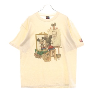 ヴィンテージ 90s DISNEY MICKEY MOUSE NORMAN ROCKWELL PARODY TEE ディズニー フロントミッキープリント半袖Tシャツ カットソー ベージュ