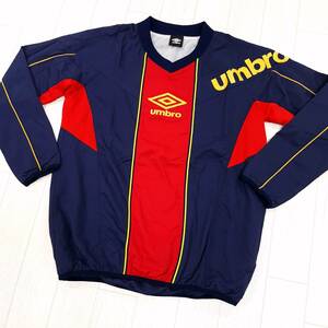 d6★UMBRO アンブロ★裏メッシュ生地 Vネック長袖ウインドブレイカー Tシャツ メンズSサイズ ネイビー紺色 スポーツ男女兼用サッカー等に