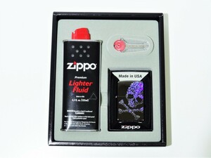 未使用 ジッポ ZIPPO オイルライター スカル オイル フリント 3点セット ギフトセット ○P