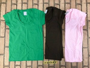 タグなし新品！DISPLAY レディース Uネック 半袖Tシャツ 3点セット まとめ売り S 緑・茶・ピンク