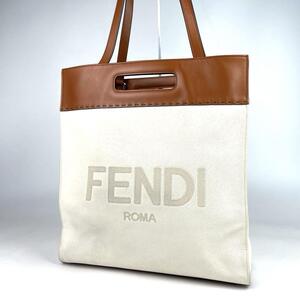 FENDI■フェンディ ショッピングバッグ トートバッグ 2way ハンドバッグ キャンバス レザー エンボスロゴ SHOPPING BAG 現行モデル 7VA481