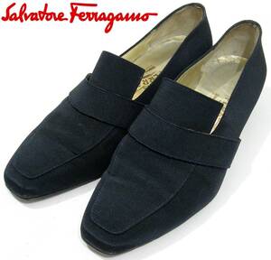 送料920円~(即決は送料無料)Salvatore Ferragamoローファー7.5Dネイビー24.5cmスリッポン濃紺シューズ レディース ローパンプス フェラガモ