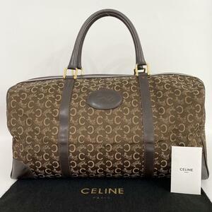 CELINE セリーヌ Cマカダム 馬車 ボストンバッグ レザー キャンバス ブラウン 茶色 自00217