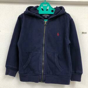 □POLO RALPH LAUREN ジップアップパーカー 4/4T(110/56) 紺 ポロラルフローレン キッズ 裏起毛 ロゴ刺 フーディ複数落札同梱OK 241009-7