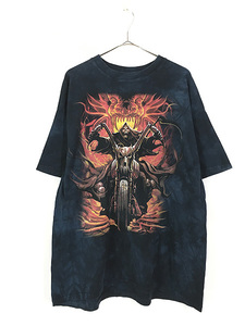 古着 00s ドラゴン バイク スカル 死神 タイダイ Tシャツ XL 古着