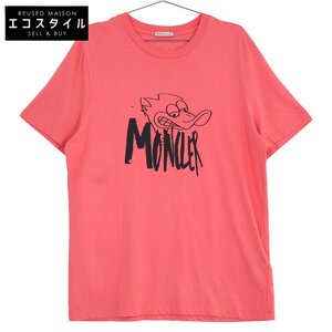 MONCLER モンクレール ピンク 22S ダックモチーフ×ロゴ プリント 1556 半袖Tシャツ ピンク S トップス コットン メンズ 中古