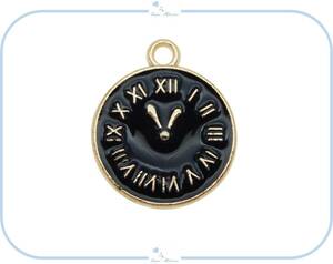 E132-1 チャーム 時計 ローマ数字 ブラック ハンドメイド 材料 アクセサリー パーツ ネックレス ブレスレット ピアス ゴールド ユニーク