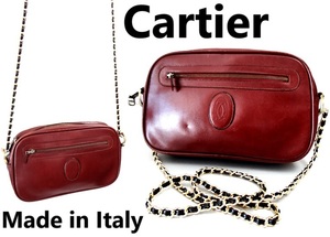 イタリア製/Cartier：カルティエ/マストライン/ドゥーブルC ロゴ刻印/カウレザー ショルダーバッグ/ボルドー/ポーチ/ワインレッド