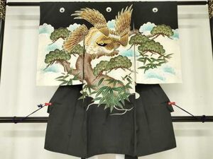 平和屋着物■男の子　祝着　産着　初着　のしめ　お宮詣り　掛け着　刺繍　鷹　鷲　笹松文　金彩　逸品　DAAG7338ma