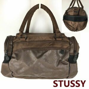 STUSSY/ステューシー　中大型　ボストンバッグ/ドラムバッグ　ダークブラウン/焦げ茶　薄い幾何学柄　gym traveling club bag/管NO.xB15-39