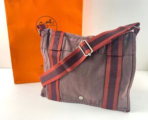 【SN281】HERMES エルメス フールトゥ バサスPM キャンバス 斜めがけ 肩掛け クロスボディ ショルダーバッグ メッセンジャー ブラウン系