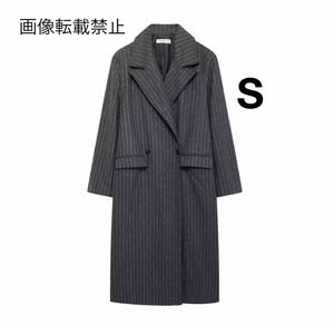 vintage ヴィンテージ レトロ ストライプ 柄 ダブル ロング チェスター コート アウター Sサイズ レディース★ZARA 好きな方に 秋新作 新品