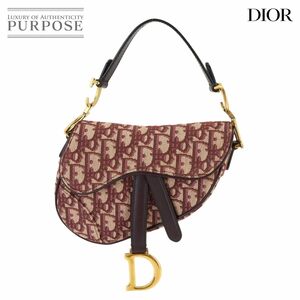 新品同様 クリスチャン ディオール Christian Dior オブリーク サドル ミニ ハンド バッグ キャンバス レザー ボルドー 90242717