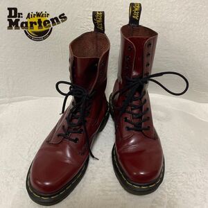 (536)Dr.martens ドクターマーチン【UK5(24cm相当)】赤茶 レッドブラウン 10ホールブーツ プレーントゥ 革靴 紳士靴 メンズ レディース