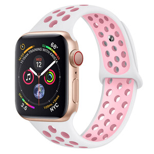 【Applewatch バンド 06 ホワイト×ピンク 42mm/44mm/45mm】アップルウォッチ ベルト series 1 2 3 4 5 6 SE 7 SE2 8 スポーツ 女性 男性