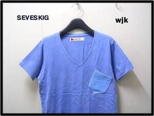 S 【SEVESKIG セヴシグ x wjk レザーポケット VネックTシャツ】