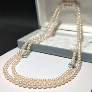 【ロング約127cm】2way アコヤ真珠 6.5-7.0mm ホワイト ネックレス 本真珠 アクセサリー SILVER pearl あこや パール