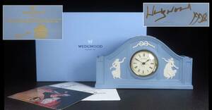 【SAKURAYA】西洋アンティーク作品【WEDGWOOD PaleBlueJasper 1998 ウエッジウッド ジャスパー】サイン入置時計 共箱 希少 全長23.3cm