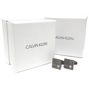 【ckc24】新品　CALVIN KLEIN カルバンクライン　カフス　カフリンクス　ガンメタ×クリスタルストーン　ガラス　黒