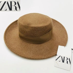 未使用品 ZARA ブラウン ウールハット レディース カジュアル タグ アウトドア レジャー フェミニン 大人可愛い ガーリー デイリー ザラ