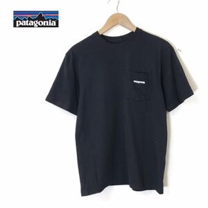 R295-N◆良品◆ patagonia パタゴニア 半袖Tシャツ カットソー ロゴプリント ◆ sizeXS ブラック 黒 コットン ポリエステル