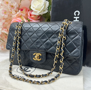 1円スタート CHANEL シャネル マトラッセ ラムスキン ダブルフラップ ダブルチェーン チェーンショルダーバッグ ブラック 