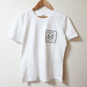 美品 23SS HERMES エルメス プリント 半袖 マイクロ Tシャツ カットソー 3E4625DL サイズ38 ホワイト ◆