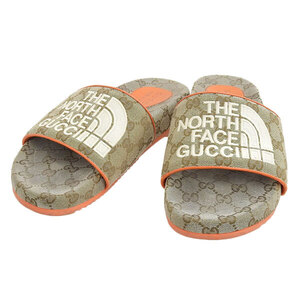 グッチ GUCCI × ノースフェイス THE NORTH FACE スライド サンダル ベージュ×オレンジ size7 26cm メンズ 679904 [Y03308]