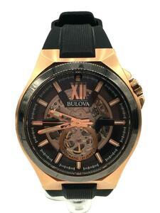 BULOVA◆自動巻腕時計/アナログ/ラバー/BLK/98A177