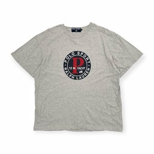 90s POLO SPORT RALPH LAUREN ポロスポーツ ラルフローレン プリント 半袖 Tシャツ LL /霜降り グレー/ビンテージ/アメカジ/ナイガイ代理