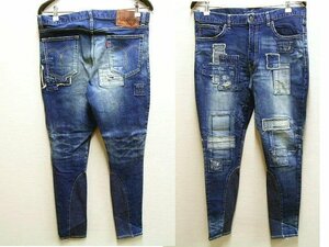 即決[3]ほぼ未使用品 glamb 18SM Unplugged rib denim 乗馬ジョッパーズパンツ サルエル スリム アンプラグドデニム リブ パンツ■1402