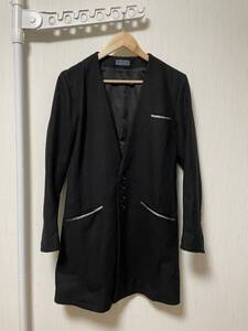 美品☆[Monotone by glamb] 16AW 定価41,800 No collar coat ノーカラーコート 0 ブラック モノトーン グラム