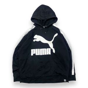 PUMA プーマ パーカー プルオーバーパーカー フーディー スウェット ビックロゴ スポーツウェア コットン ブラック×ホワイト M