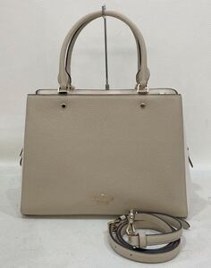 B4J351◆本物 新古品◆ ケイトスペード kate spade 本革レザー ベージュ×ホワイト色 ロゴ 2way 斜めがけOK ショルダー トートバッグ